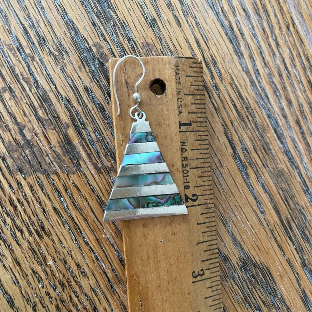 Silver Abalone Triangle Dangle Earrings - image 3
